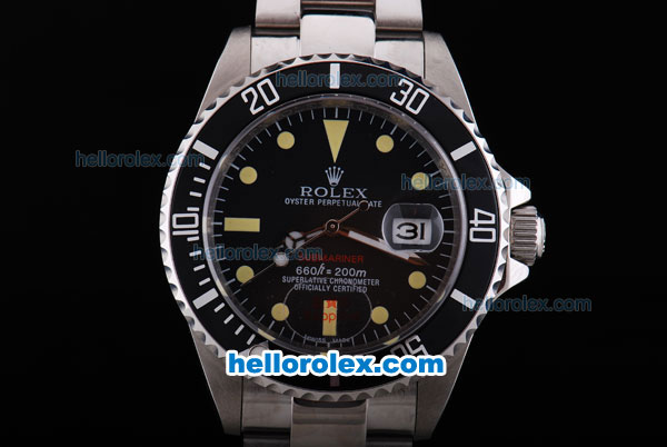 Rolex Submariner Oyster Perpetual Chronometer Automatic with Black Dial and Bezel ,Yellow Marking - Click Image to Close